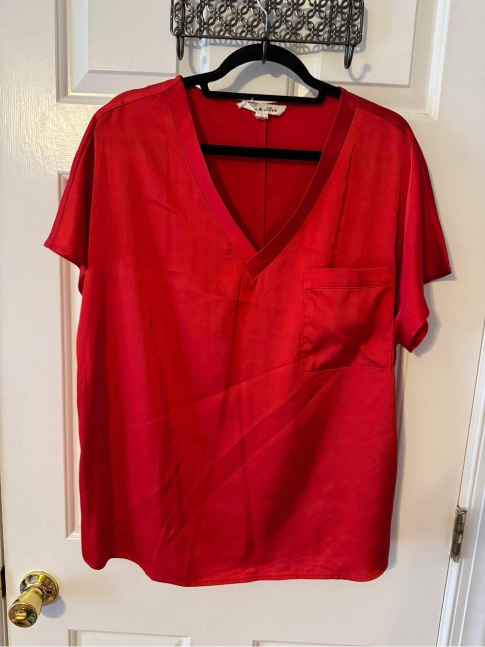 Vine & Love Bright Red V-Neck Pocket Blouse